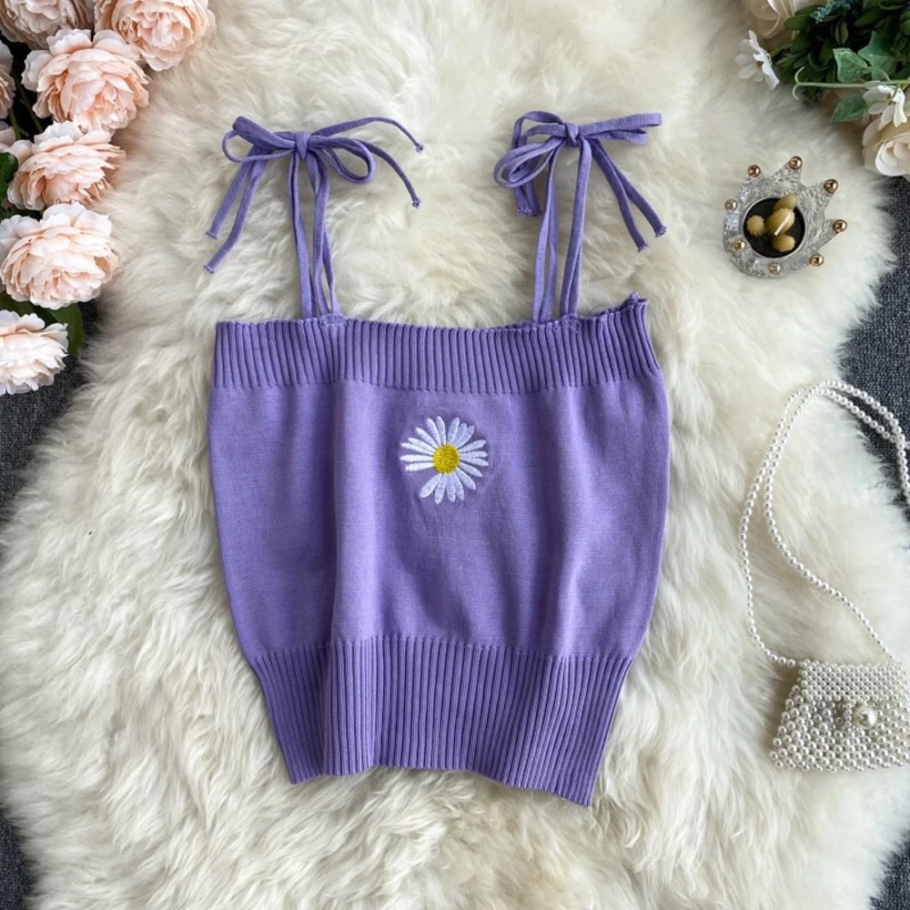 New Daisy Embroidered Purple Tie Medium Tank Top